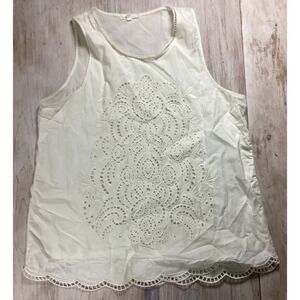 Thyme and Honey Ivory Cotton Eyelet Embroidery Tank Top Scallop Hem L Minimalist